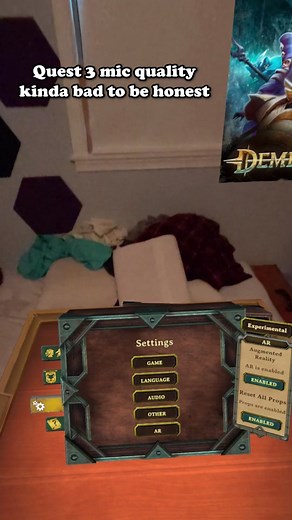 Demeo with Quest 3 pass through is way better than Quest 2's. Grainy as hell in low light, but better than gray. #demeo #meta #quest3 #quest2 #vr #virtualreality #mixedreality #augmentedreality