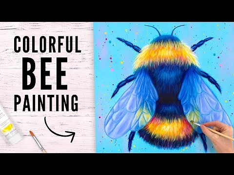 How to Paint a Bee in Acrylics, Colorful Bumble Bee Painting Tutorial