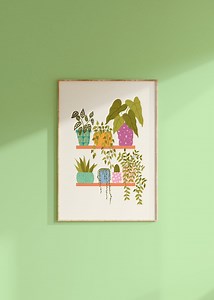 Plants on A Shelf Print // House Plant Wall Art, Plant Lover Gift, Retro Wall Decor, Bathroom Prints, Colourful // A2 A3 A4 A5 8x10 5x7 4x6 - Etsy UK