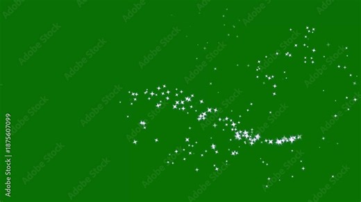 Sparkling star line trail animation with glitter particles, cartoon doodle blinking stars, flying magic twinkle lights, and festive shimmer effect isolated on green screen background in 4k