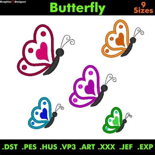 Butterfly Embroidery Design, Instant Download, Machine Embroidery File, in 8 Formats, 9 Sizes, Butterfly Stitch Pattern - Etsy Australia
