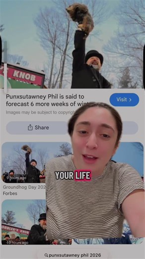 Maria Eleni on Instagram: "I love Groundhog Day! The hope, the pageantry, the drama, the cute animals! Punxsutawney Phil brings so much joy into our cold winter days. I also wonder how one gets to be the top hat groundhog man. Seems like a great gig. Remember to be happy- 6 more weeks of winter or not! #happygroundhogday 🦫🥰"