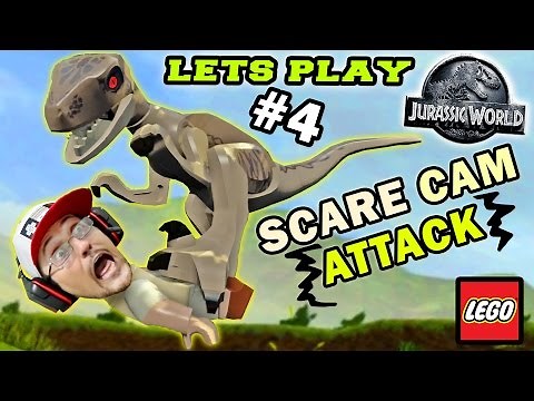 Lets Play LEGO Jurassic World Part 4: RAPTOR SCARE CAM ATTACK! (RESTORE POWER LEVEL GAMEPLAY)