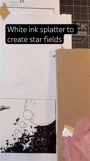 White ink splatter to create star fields. #comicbookart #inking #drphmartinsink #inkart