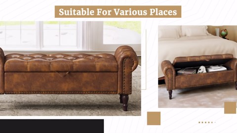 Dycanpo 50"L X 19" H Storage Bench with Arms, Upholstered, for Bedroom, Linen Color