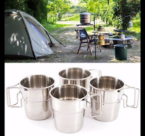 Doherty 4PCS Stackable Stainless Steel Camping Cups with Folding Handle Outdoor Travel Cup Set Camping Stackable Cups