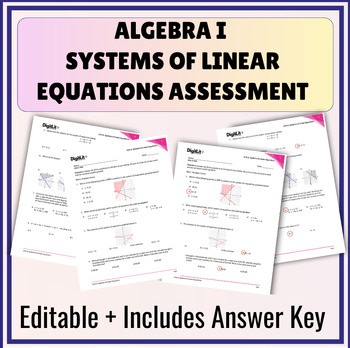 Algebra I Unit 6 Systems of Linear Equations Assessment (Editable + Key)