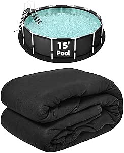 15-FT Round Pool Liner Pad, Under Pool Mat for Above Ground Pools Prevents Puncture, Weed Barrier, Extend Liner Life (Black)