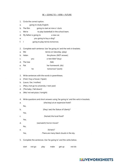 Be   going to   verb activity