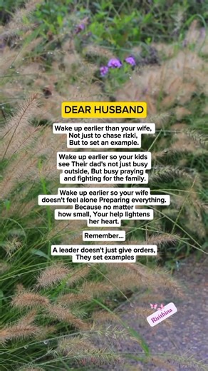 A true husband is not only a breadwinner, but also a role model for his family. Wake up early, pray first, and fight together. Because a true leader leads by example, not just by orders. 🤍 #DearHusband #PiousHusband #ExemplaryFather #FamilyLeader #WakeUpInTheMorning #MorningPrayer #Efforts #HappyFamily #IslamicStaircaseHouse #BeingExemplary | Riri Tina