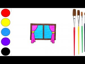 How To Draw Window Step By Step For Kids And Toddlers | Easy Window With Curtain's Drawing