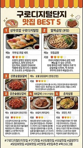 서울시 구로구 맛집 BEST 5 #곱창 #초밥 #돼지갈비