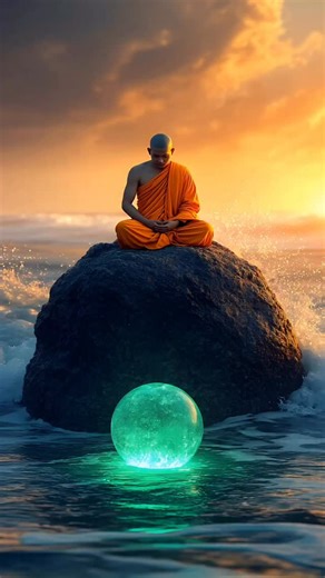 The Buddha, The Mermaid and Orb of Enlightenment Where waves touch shore, he sat burdened by his search for wisdom. From ancient waters she magically rose, holding a glowing green orb of truth. "Traveler," her voice flowed like water over stone, "you look everywhere for what lives within you." She placed the radiant sphere before him. He tried to grasp it, but it dissolved like smoke. "You are already what you seek," she said gently. The light became his awareness, the ocean his peace. He finall