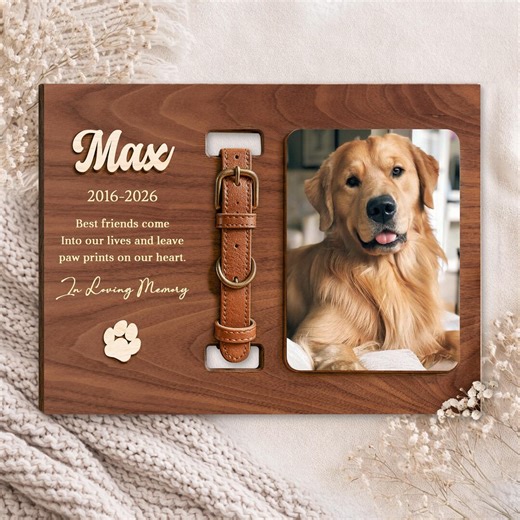 Personalized Pet Memorial Collar Frame, Engraved Dog Sympathy Picture Frame With Collar Holder, Loss of Dog Cat Gift, Pet Lovers Keepsake - Etsy