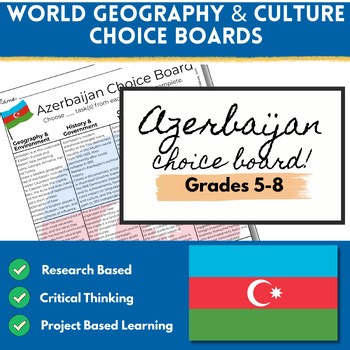 Azerbaijan Country Study Choice Board|5-8 History Geography Research Project PBL
