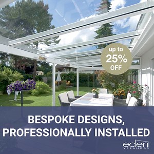 Transform your outdoor living space with a veranda or glass room from Eden. ✅ Professionally Installed ✅ 10 Year Guarantee ✅ Wide Range of Frame Colours & Weatherproof Finishes ✅ Free, No Obligation Design Consultation ✅ Optional LED Lighting & Energy Efficient Heating Enjoy your garden whatever the weather ☀️🌧️ Our Autumn Sale is now on - save up to 25%. | Eden Verandas