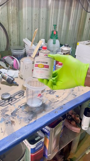 1min 30sec step-by-step on how to mix and spray wheels with @rustoleum paint. I have done this combination for years and it sprays out of any gun. Once you lock this down with a clear topcoat it will last for a very long time. . . . . . . . . . #builtbyhand #builtnotbought #classiccaroftheday #igcars #dailydriver #shoplife #carrestoration #64impala #rustrepair #dentemoval #upholsterer #luxurycarlifestyle #garagelife#sunsetride #metalfabrication #metalshaping #fabrication #pistola #spraygun #auto