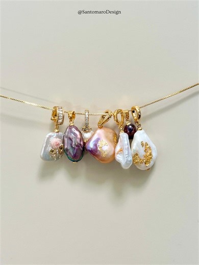 Natural Pearl Charm Pendant, Baroque Pearl Pendant, Gold Tone Clip on Charm, Handmade Gold Leaf Pearl, DIY Necklace Bracelet Jewelry Charm - Etsy UK