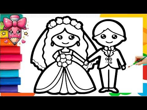 Cute Bride & Groom Drawing, Painting & Coloring For Kids and Toddlers _Child Art