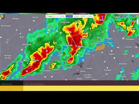 Radar of the severe storms in Texas