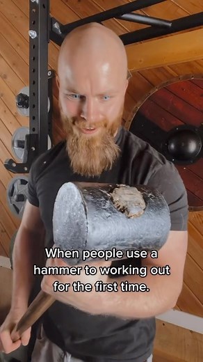 Barbarian Hammer workouts, fun, effective, and make you feel POWERFUL TO CHALLENGE THE GODS! HAMMAR! ☺️🤝🏻⚒️ #nerdgym #hammer #workout #fitness #dnd #wow #warhammer #vikings #lotr #macebell #sledgehammer #homegym #homeworkout | Tank Tolman