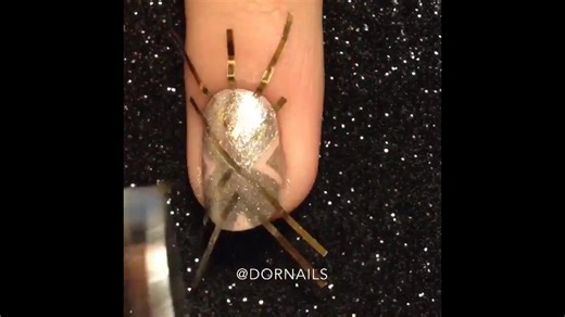 Silver Glitter With Cream Line Nail Art Satisfyingly