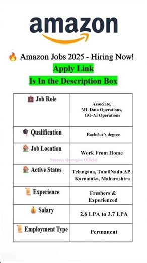 Amazon Work From Home Jobs 2025 #jobs #2025jobs #shorts