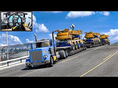 Tripple Low Bed Trailers - Road Train with Heavy Cranes - American Truck Simulator