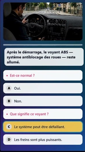 🚗 Quiz Code de la Route | Conditions Réelles | Voyant ABS & Sécurité Freinage 🇫🇷
