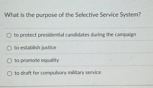 What is the purpose of the Selective Service System? to protect... | Filo