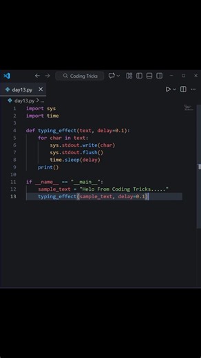 Day 13 – Python Animated Text Typing Effect ⚡🖋️ #shorts #python #tricks