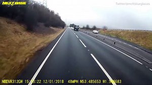 HGV avoids collision with car by seconds after overtaking lorry