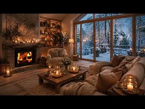 Relaxing Lounge Piano | Winter Fire & Snowfall for 10 Hours | Focus Recharge Boost Mood Meditation