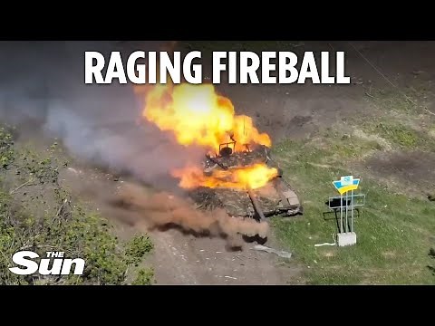 Russian tank bursts into flames in Ukraine drone attack as Zelensky pleads for more help
