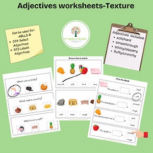 Adjectives Worksheets-by Texture-multiple choice, draw a line, fill in the blank