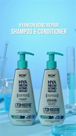 WOW Skin Science India on Instagram: "From the WOW Lab comes a breakthrough in hair repair! Introducing the all-new WOW Hyaneon Bond Repair Range - where science meets shine. 💧 Bond Repair Moisturizing Shampoo - gently cleanses, repairs broken hair bonds, and restores hydration. 🔬 Bond Repair Triple Action Conditioner - seals moisture, strengthens strands, and smoothens frizz for up to 72 hours. Together, they don’t just care - they heal. #TheBondThatHeals #WOWSkinScience #WOWSki
