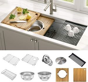 [Hot Item] Aquacubic Customized 45 X 19 Inch 18/16 Gauge Luxury Undermount Farmhouse Sinks Workstation 304 Stainless Steel Ledge Workstation Sink