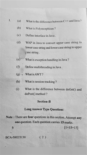 JAVA PROGRAMMING AND DYNAMIC WEBPAGE DESIGN | BCA SEM - 5 | Code - 5002 || Question Paper | 2025 -26