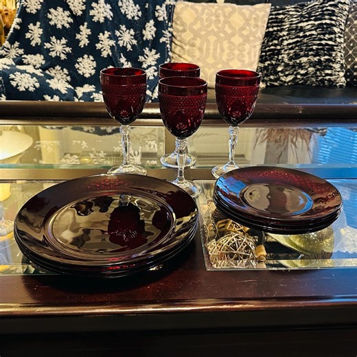 Vintage Cristal D'arques Ruby Red Plates and Wine Glasses – French Glassware Set - Etsy UK