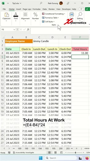 Calculate Total Worked Hours - Excel Tips and Tricks #shorts