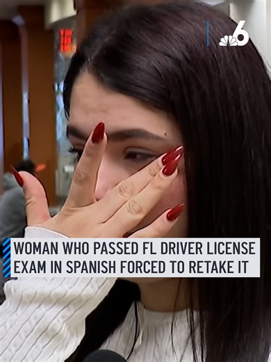Standing in the hallway in front of the Miami-Dade Tax Collectors office, a woman cried while holding her drivers license exam results, shortly after being told they weren't enough to receive her physical license card. Daniela told NBC6 she went through a course, passed her driver license exam, and was told to pick up her license at the collector's office on Thursday. But once she arrived, Daniela said staff told her she was selected by the state of Florida to retake her test. #florida #law #dri