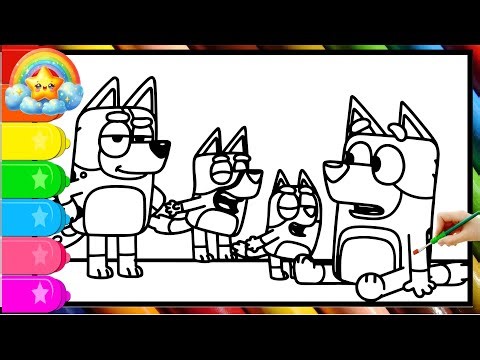 Bluey and Bing with their family drawing and coloring | Drawing and Coloring bluey and bingo