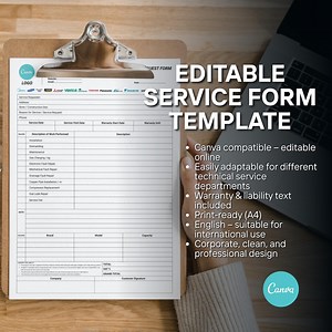 Editable Service Form Template – Technical Service and Maintenance Form | Canva Digital Download | Service Report and Warranty Form - Etsy Australia