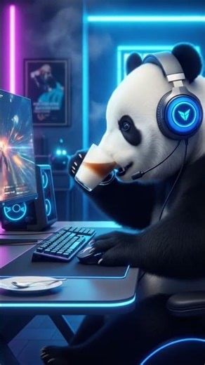 panda🐼 drinking coffee ☕ ☕ lat,s gaming gamer /short/viral/trending/