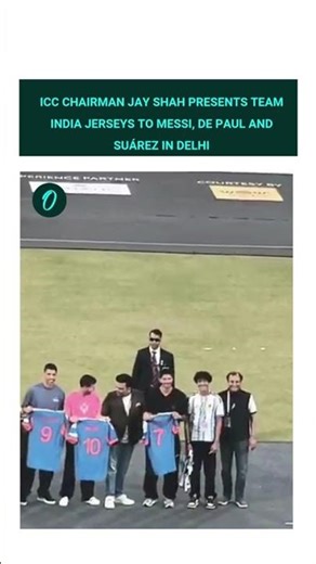 ICC Chairman Jay Shah Presents Team India Jerseys to Messi, De Paul and Suárez in Delhi..