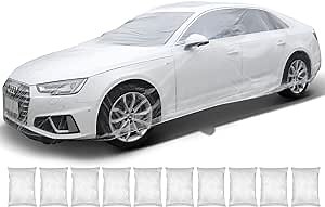 Bestauto Clear Plastic Car Cover 10pcs Disposable Car Covers, 22' x 12' Universal Plastic Car Cover, Waterproof Dust-Proof Full Cover, Outdoor Indoor Car Cover, Effective Protection, Universal Type