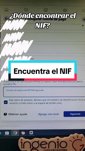 Encuentra tu NIF siguiendo esta ruta. #ingeniocomunicaciones #LuciaGomez #nif #tin #iva #cuentasepagos #monetizarfacebook #monetizacionenfacebook