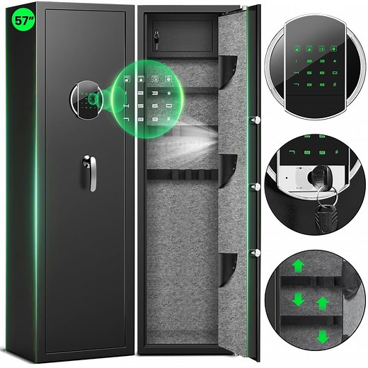 Kavey 5-6 Long Gun Safe, Digital Gun Safe with Inner Cabinet, Large Gun Storage for Shotguns with Dual Alarm & Mute Mode, Shotgun Safe with Backlit Keypad & LED Light