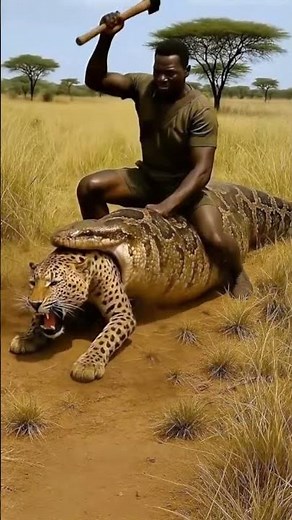 Man Fights Giant Python Eating A Leopard #unbelievable #fight