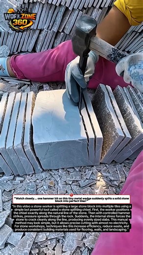 Insane Stone Split! One Hammer Hit Breaks Perfect Tiles 😳 #stonemasonry #tools #oddlysatisfying